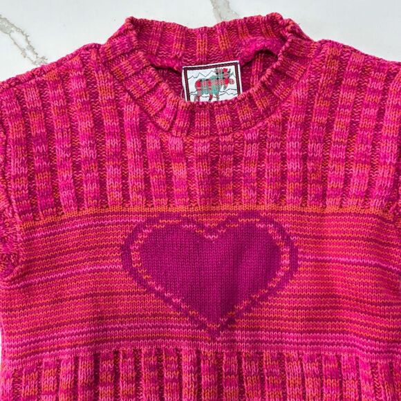 Plaid Moose | Girls Crewneck Heart Knit Pink Orange Sweater - Picture 3 of 15